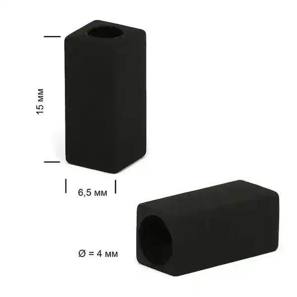 Наконечник для шнура металл TBY OR.0305-5376 (15х6,5мм, отв.4мм) цв. черная резина