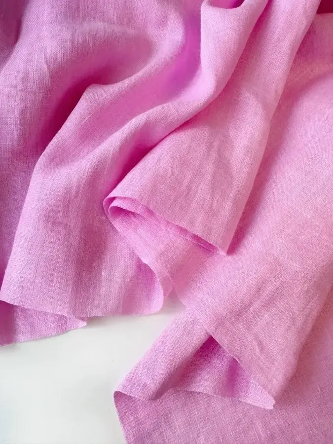 Лен костюмный умягченный с эффектом мятости Pink Crush